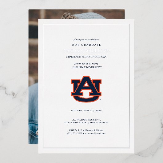 Invitation En Aluminium Diplômé de l'Université d'Auburn | Auburn Tigers (Recto/Verso)