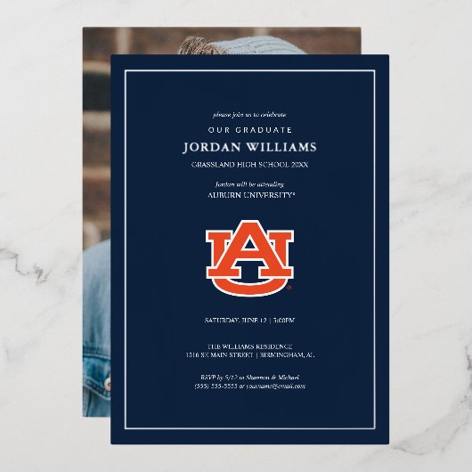 Invitation En Aluminium Diplômé de l'Université d'Auburn – Tigers d'Auburn (Recto/Verso)