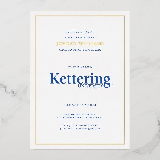 Invitation En Aluminium Diplômé de l'Université Kettering (Recto)