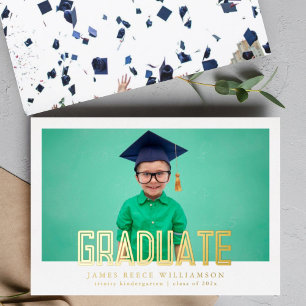 Invitation En Aluminium Diplôme de maternelle photo or bold éditable