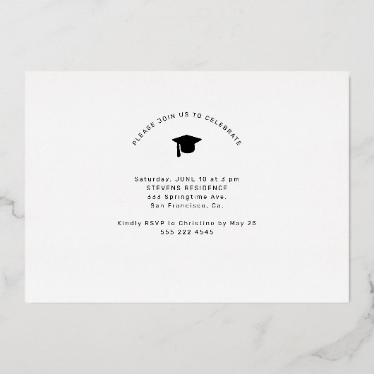 Invitation En Aluminium Diplôme de photo moderne élégant 2025 (Verso)