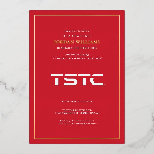 Invitation En Aluminium Diplômé de Texas State Technical College (Recto)