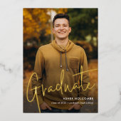 Invitation En Aluminium Diplômé en Script moderne Diplôme en photo simple (Recto)