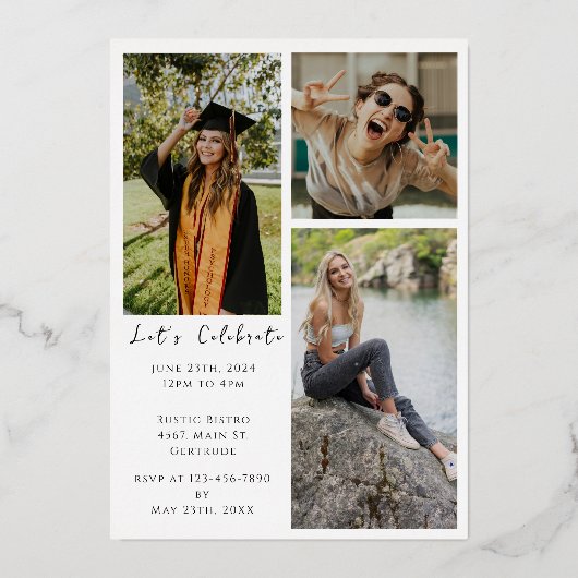 Invitation En Aluminium Diplômé en script photo noir blanc (Verso)