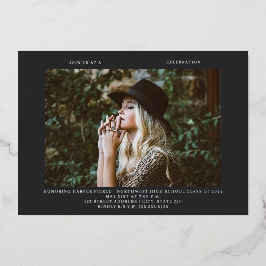 Invitation En Aluminium Diplôme Ligne photo Art gris foncé (Recto)