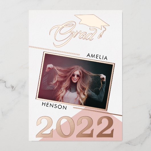 Invitation En Aluminium Diplômé moderne Dusty Pink 2 - Diplôme photo (Recto)