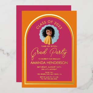 Invitation En Aluminium Diplôme Moderne Photo Rose et Orange 