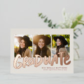 Invitation En Aluminium Diplômé moderne rose or 3 diplôme de photo (Debout devant)