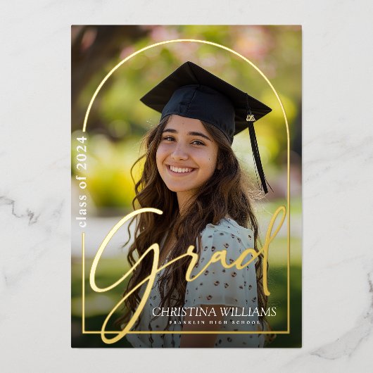 Invitation En Aluminium Diplômé Moderne Simple Élégant Photo Graduation (Recto)