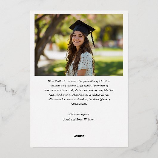 Invitation En Aluminium Diplômé Moderne Simple Élégant Photo Graduation (Verso)