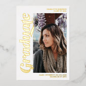 Invitation En Aluminium Diplômé or et blanc écriture 3 photos graduation (Recto)