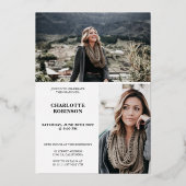 Invitation En Aluminium Diplômé or et blanc écriture 3 photos graduation (Verso)