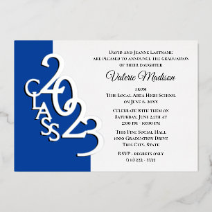 Invitation En Aluminium Diplômé promotion 2023 Bleu et argenté Feuille