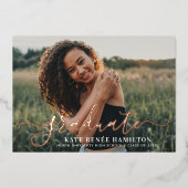 Invitation En Aluminium Diplômé Rose moderne Gold Script Graduation Photo (Recto)