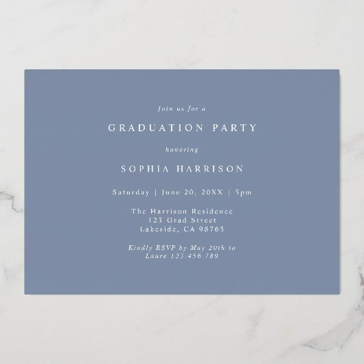 Invitation En Aluminium Diplômé Script 3 Photos Dusty Blue Graduation (Verso)