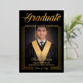 Invitation En Aluminium Diplômé. Touche dorée Éclairer votre avenir (Debout devant)