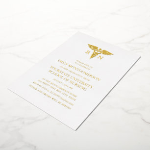 Invitation En Aluminium Diplômée de l'école d'infirmières en or blanc élég