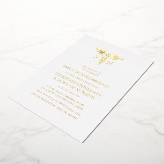 Invitation En Aluminium Diplômée de l'école d'infirmières en or blanc élég (Rotation)