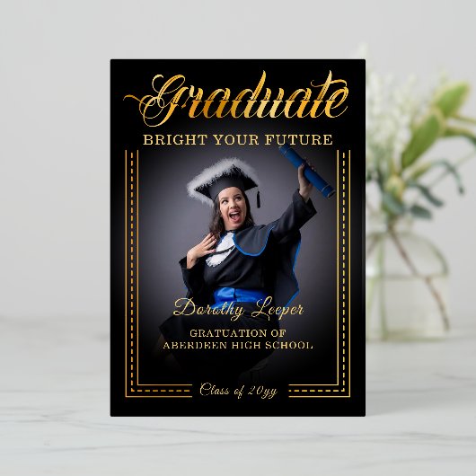 Invitation En Aluminium Diplômés, votre touche dorée illumine votre avenir (Debout devant)