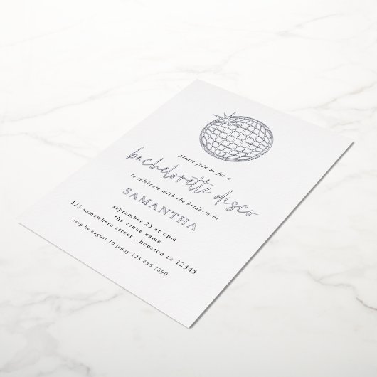 Invitation En Aluminium Disco Ball Script Bachelorette Party Real Foil Inv (Rotation)