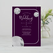 Invitation En Aluminium Disco Mariage en argent violet rétro (Debout devant)