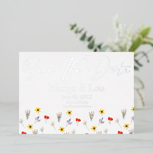 Invitation En Aluminium Ditsy Wild Flower Save the Date Pressé