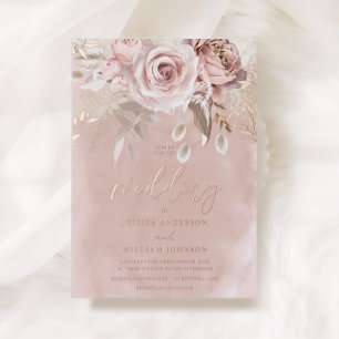 Invitation En Aluminium Divine Blush Floral Mariage Rose or