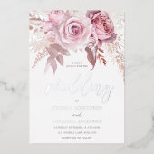 Invitation En Aluminium Divine rose & argent Mariage Floral moderne (Recto)