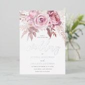 Invitation En Aluminium Divine rose & argent Mariage Floral moderne (Debout devant)
