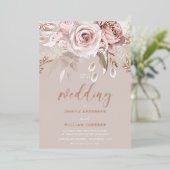 Invitation En Aluminium Divine Rose Gold Blush Floral Pure Elegant Wedding (Debout devant)
