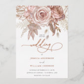 Invitation En Aluminium Divine Rose Gold Flowers Élégant Script Mariage (Recto)
