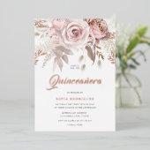 Invitation En Aluminium Divine Rose Or Blush Floral Quinceanera (Debout devant)