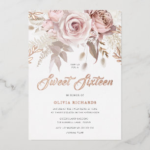 Invitation En Aluminium Divine Rose Or Blush Floral Sweet 16 Party