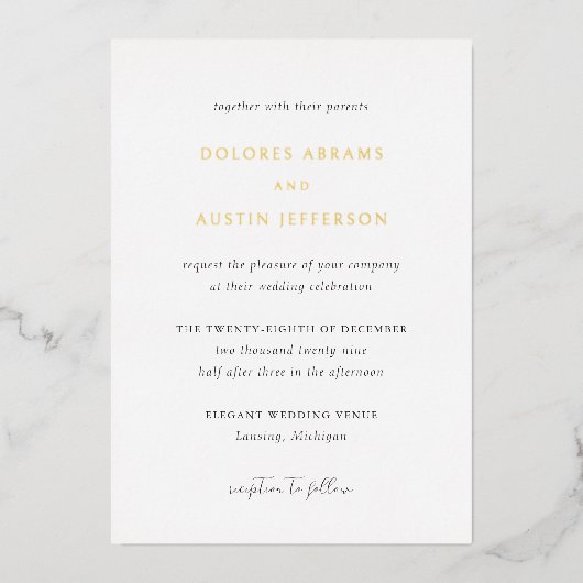 Invitation En Aluminium Dolores Classique Mariage élégant (Recto)