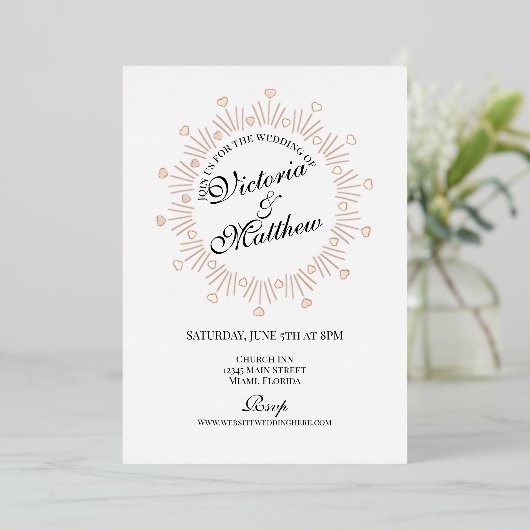 Invitation En Aluminium Doodle Hearts Frame Script Wedding (Debout devant)