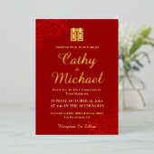 Invitation En Aluminium Double bonheur arrière - plan floral mariage chino (Debout devant)