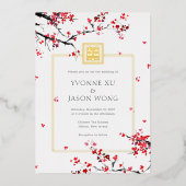Invitation En Aluminium Double Bonheur Chinois Rouge Élégant Mariage (Recto)