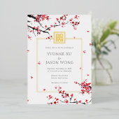 Invitation En Aluminium Double Bonheur Chinois Rouge Élégant Mariage (Debout devant)