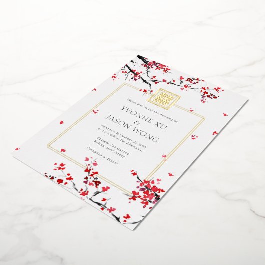 Invitation En Aluminium Double Bonheur Chinois Rouge Élégant Mariage (Rotation)