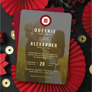 Invitation En Aluminium Double Bonheur Rouge Cercle Photo Mariage Chinois