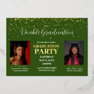 Invitation En Aluminium Double Diplôme Vert et Or or
