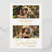 Invitation En Aluminium Double Graduation Chic Golden 2 Photos Modern (Recto)