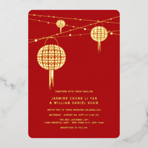 Invitation En Aluminium Double Happiness Lanterns Mariage chinois élégant