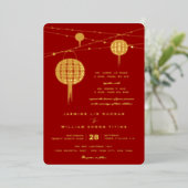 Invitation En Aluminium Double lanternes de bonheur Mariage chinois modern (Debout devant)