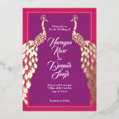 Invitation En Aluminium Double Peacocks or (Recto)