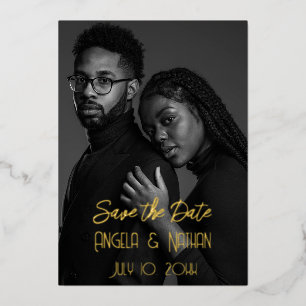 Invitation En Aluminium Double photo Enregistrer les dates avec