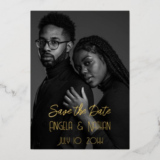 Invitation En Aluminium Double photo Enregistrer les dates avec (Recto)