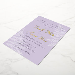 Invitation En Aluminium Douce Mariage Élégant Lavande Blanche Fougère