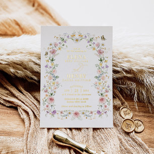 Invitation En Aluminium Douces Fleurs Sauvages au Pastel Jardin de Cottage