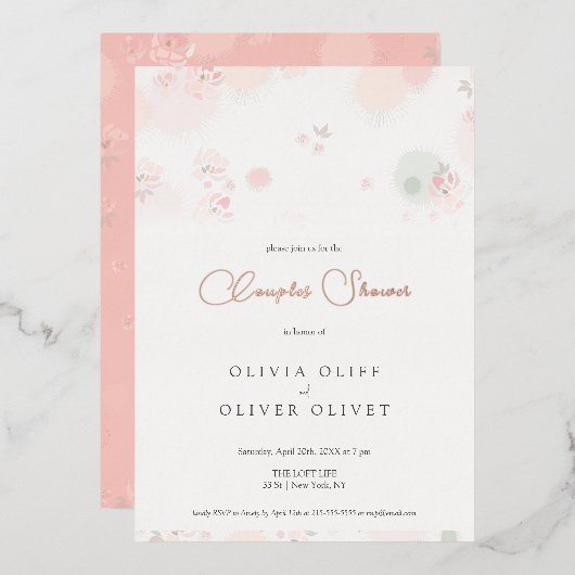 Invitation En Aluminium Douceur Roses de Thé Shower de Couple (Recto/Verso)